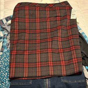 Plaid Pencil Skirt - Red and Black